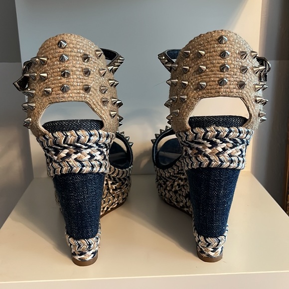 Louboutin denim wedges 38 Madmonica 120 Miss Denim Pat Silver spikes - Picture 7 of 13